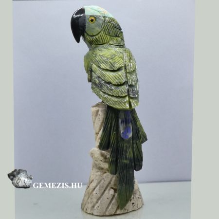 Szerpentin k papagj szobor Zsrk talapzaton 196 gramm